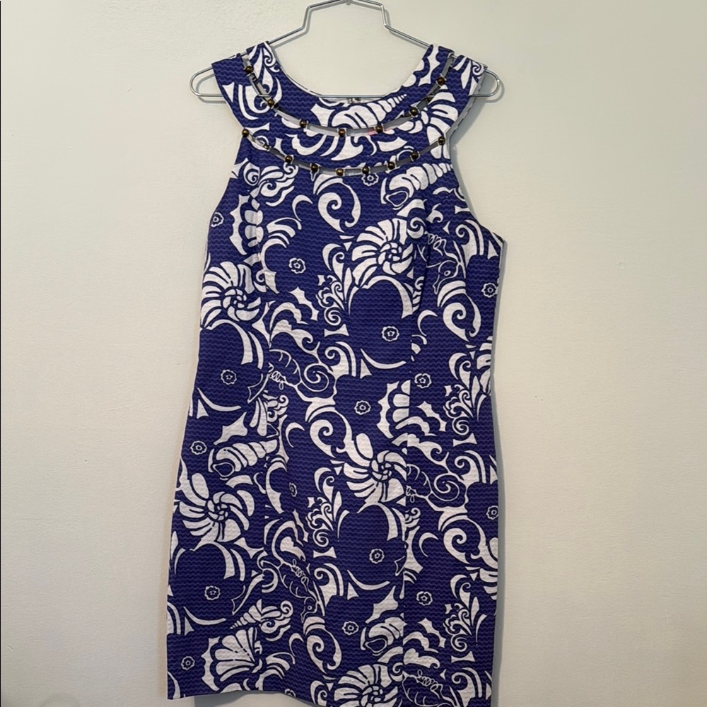 Elegant Blue and White Floral Dress